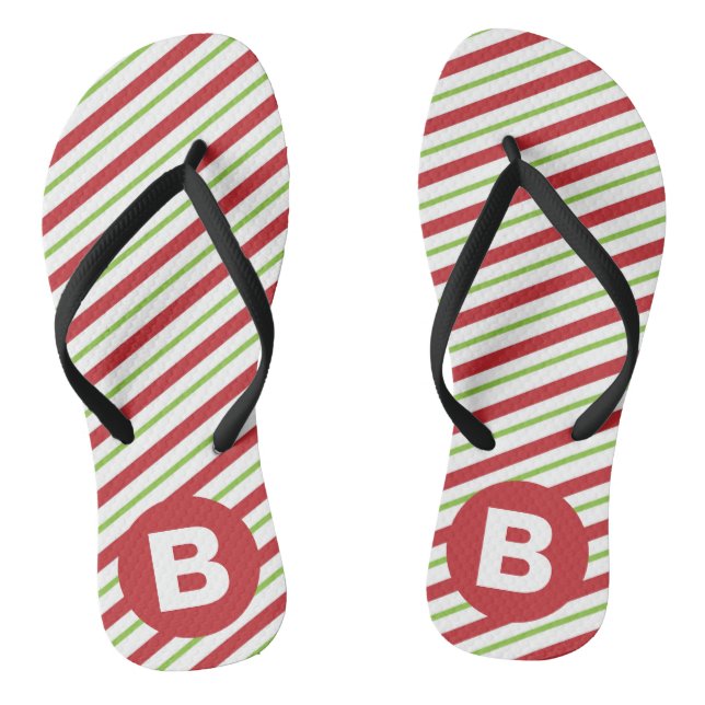 Red and Green Diagonal Pinstripes Monogram Jandals (Footbed)