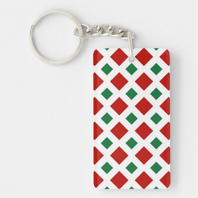 Red and Green Diamonds on White Key Ring (Front)