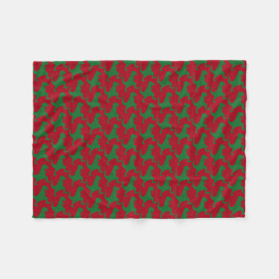 Red and Green Dinosaur Christmas Fleece Blanket