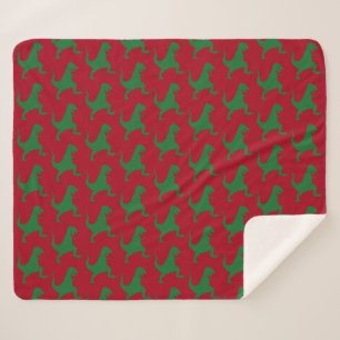 Red and Green Dinosaur Christmas Sherpa Blanket