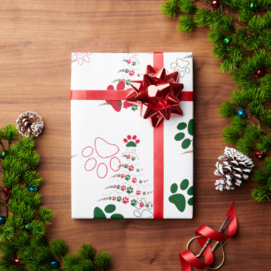 Red and Green Dog Paw Christmas Wrapping Paper