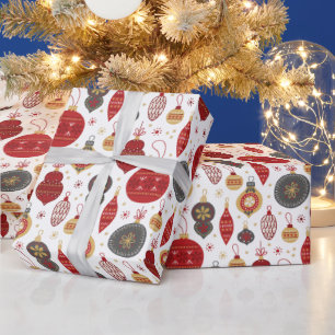 Red and Green Festive Bauble Ornaments Christmas Wrapping Paper