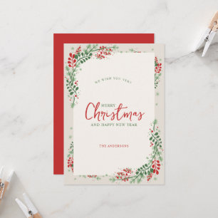 Red and Green Festive Floral Christmas Invitation