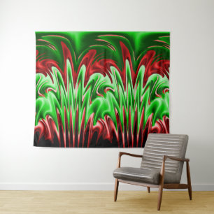 Red and Green Fiery Flames Tapestry