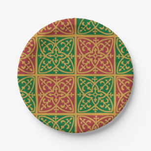 Red and Green Fleur-de-lis Holiday Paper Plate
