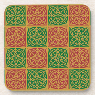 Red and Green Fleur-de-lis Pattern Coaster