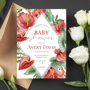 Red and Green Floral Christmas Baby Shower Invitation