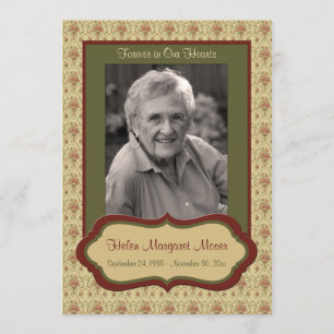 Red and Green Floral Memorial Card with Photo