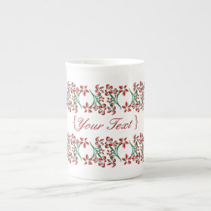 Red and Green Floral Motif - Delicate and Elegant Bone China Mug