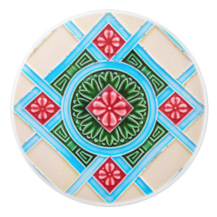 Red And Green Floral Ornamental Furniture Ceramic Knob