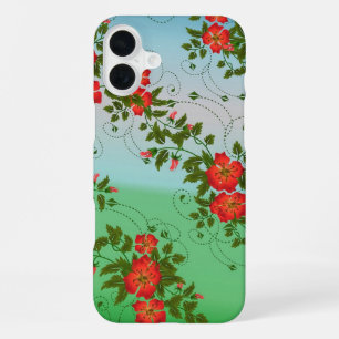 Red and Green Flower Pattern iPhone 16 Plus Case