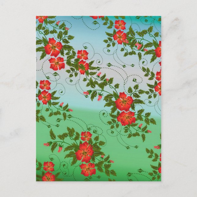 Red and Green Flower Pattern Postcard (Front)