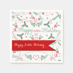 Red and Green Garland Happy Little Holiday Napkin