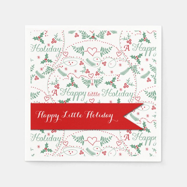 Red and Green Garland Happy Little Holiday Napkin (Front)