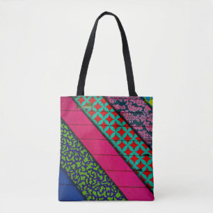 Red and green garment tote bag