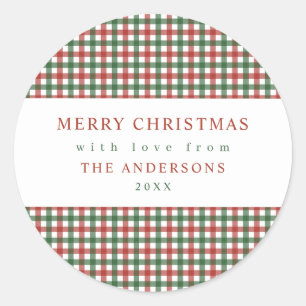 Red and Green Gingham Christmas Classic Round Sticker