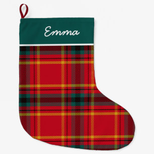 Red and Green Gingham Name Monogram Large Christmas Stocking