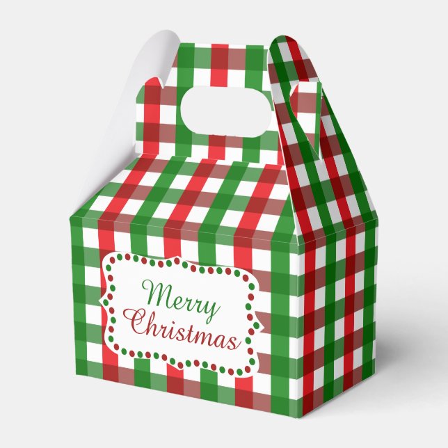 Red and Green Gingham Pattern Christmas Favour Box (Front Side)