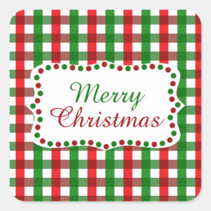 Red and Green Gingham Pattern Christmas Square Sticker