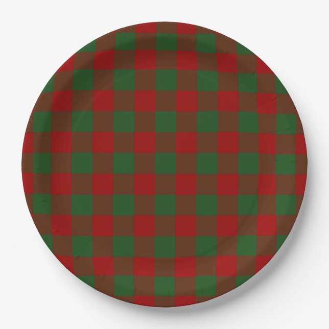 Red and Green Gingham Pattern Paper Plate (Front)