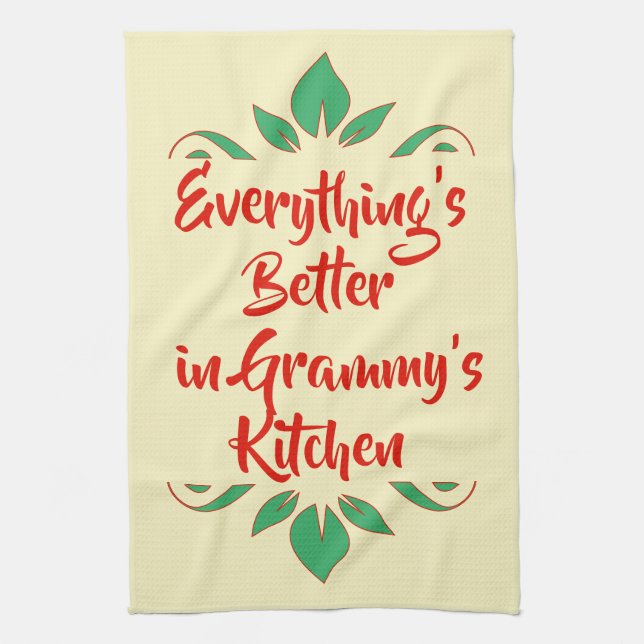 Red and Green Grammy's Kitchen Typography Design Tea Towel (Vertical)