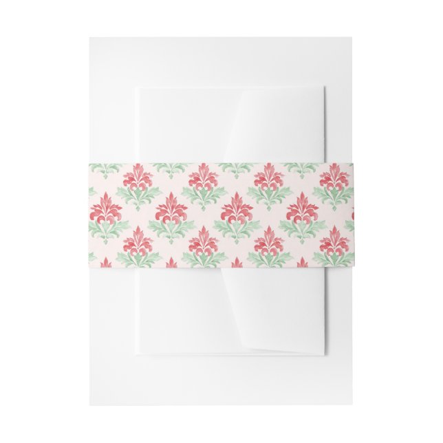 Red and Green Grandmillennial Christmas Damask Invitation Belly Band (Front Example)