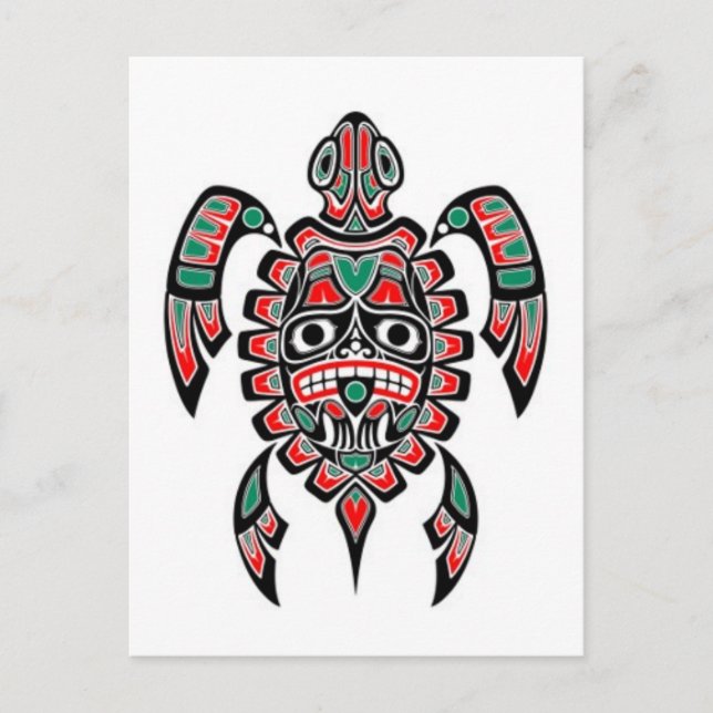 Red and Green Haida Spirit Sea Turtle Postcard (Front)
