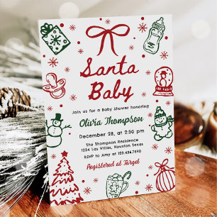 Red and Green Hand Drawn Christmas Baby Shower Invitation