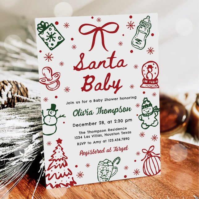 Red and Green Hand Drawn Christmas Baby Shower Invitation (Creator Uploaded)