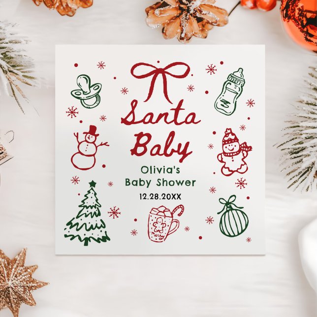 Red and Green Hand Drawn Christmas Baby Shower Napkin (Creator Uploaded)
