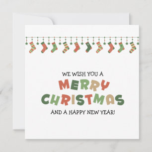 Red and green hanging christmas socks thank you card