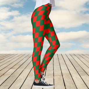 Red and Green Harlequin Check Pattern Leggings