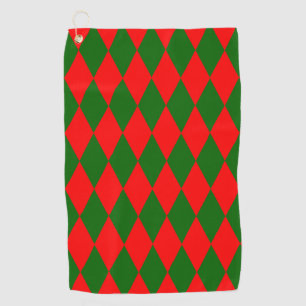 Red and Green Harlequin Checkered Design  Golf Towel