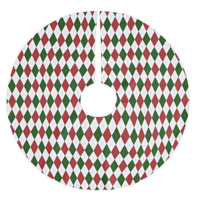 Red and Green Harlequin Diamond Argyle Pattern Brushed Polyester Tree Skirt (Front)
