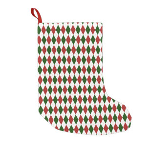 Red and Green Harlequin Diamond Argyle Pattern Small Christmas Stocking