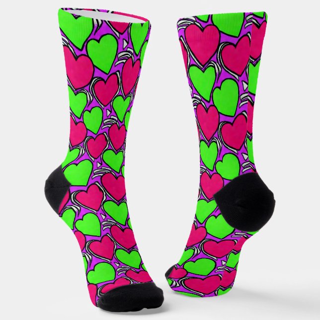 Red and Green Heart Socks (Angled)