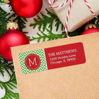 Red and Green Holiday Chevron Monogram