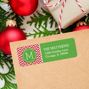 Red and Green Holiday Chevron Monogram