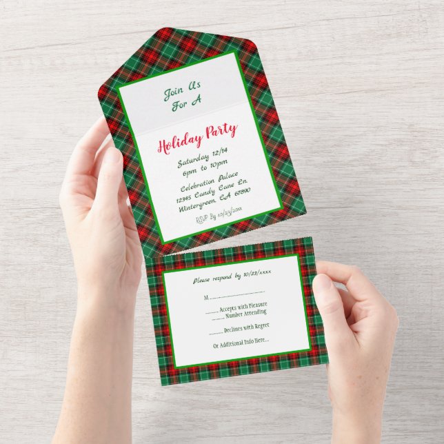 Red and Green Holiday Plaid All in One Invite (Tearaway)