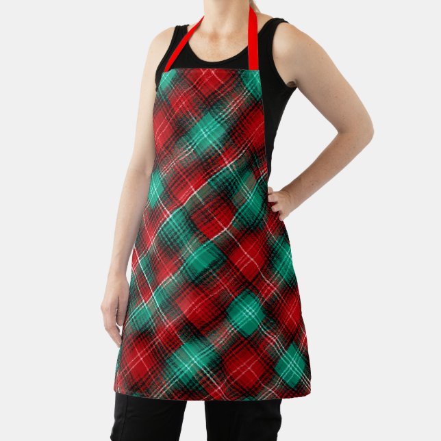 Red and green holiday plaid apron (Insitu)