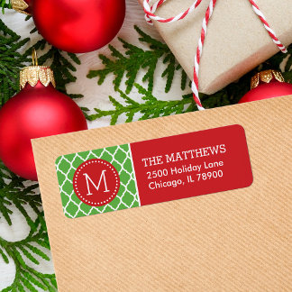 Red and Green Holiday Quatrefoil Monogram