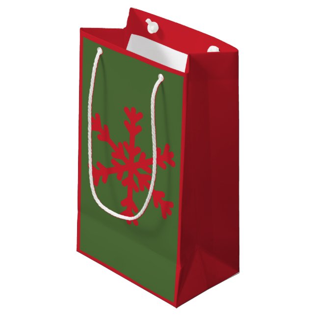 Red and Green Holiday Snowflake Gift Bag (Front Angled)