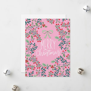 Red and Green Holly Berries Merry Christmas Card