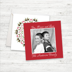 Red and Green Holly Berries One Photo Holiday Card