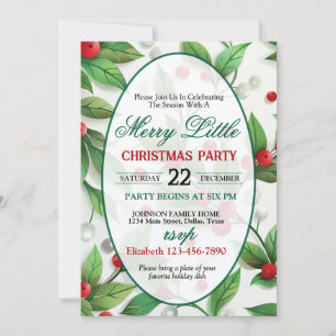 Red and Green Holly Christmas Party Invitation