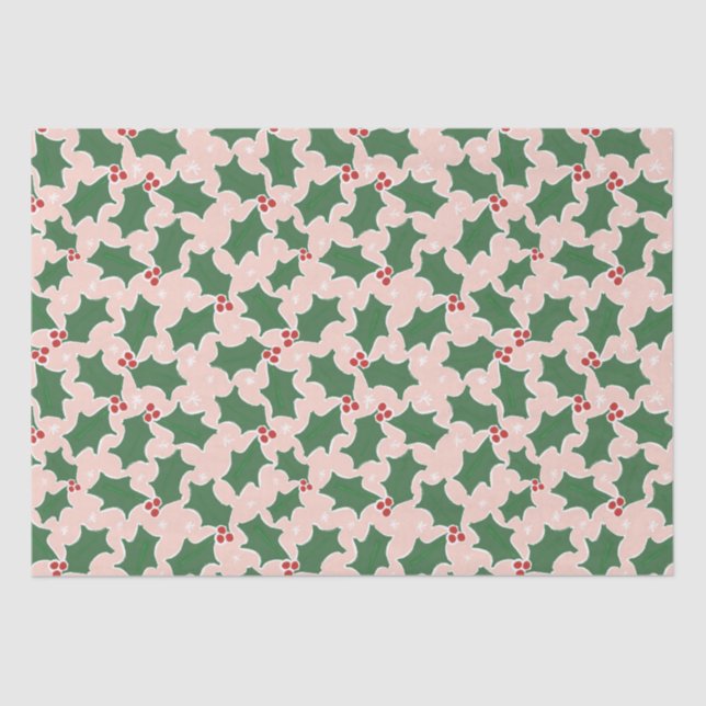Red and Green Holly Christmas Tissue Paper (Front)
