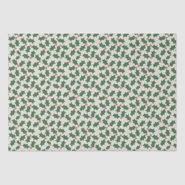 Red and Green Holly Christmas Tissue Paper (Front)