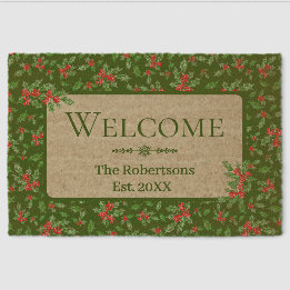 Red and Green Holly Custom Family Name