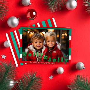 Red and Green 'Holly & Jolly' Christmas Photo Holiday Card