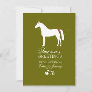 Red and Green Horse Damask Christmas Card